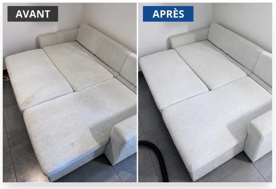 Canapé en tissu avant et après nettoyage par FDETURCK SERVICES